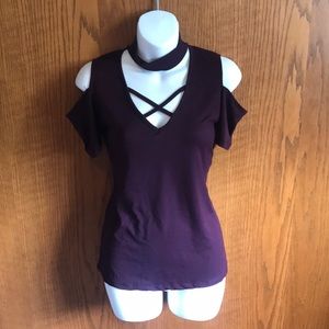 Grape cold shoulder top